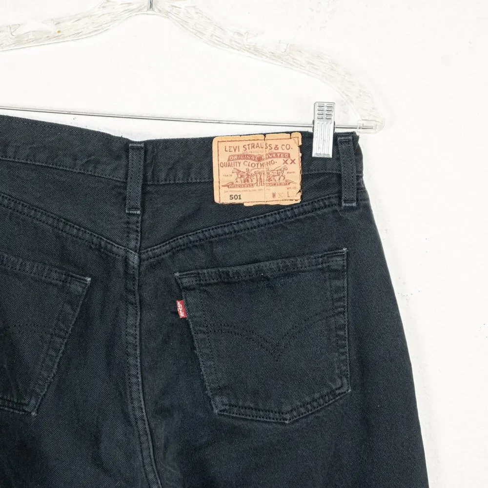 Vintage 90s Levi's 501-0165 Made in UK Black Rigid Denim Jeans 30x30 Button fly